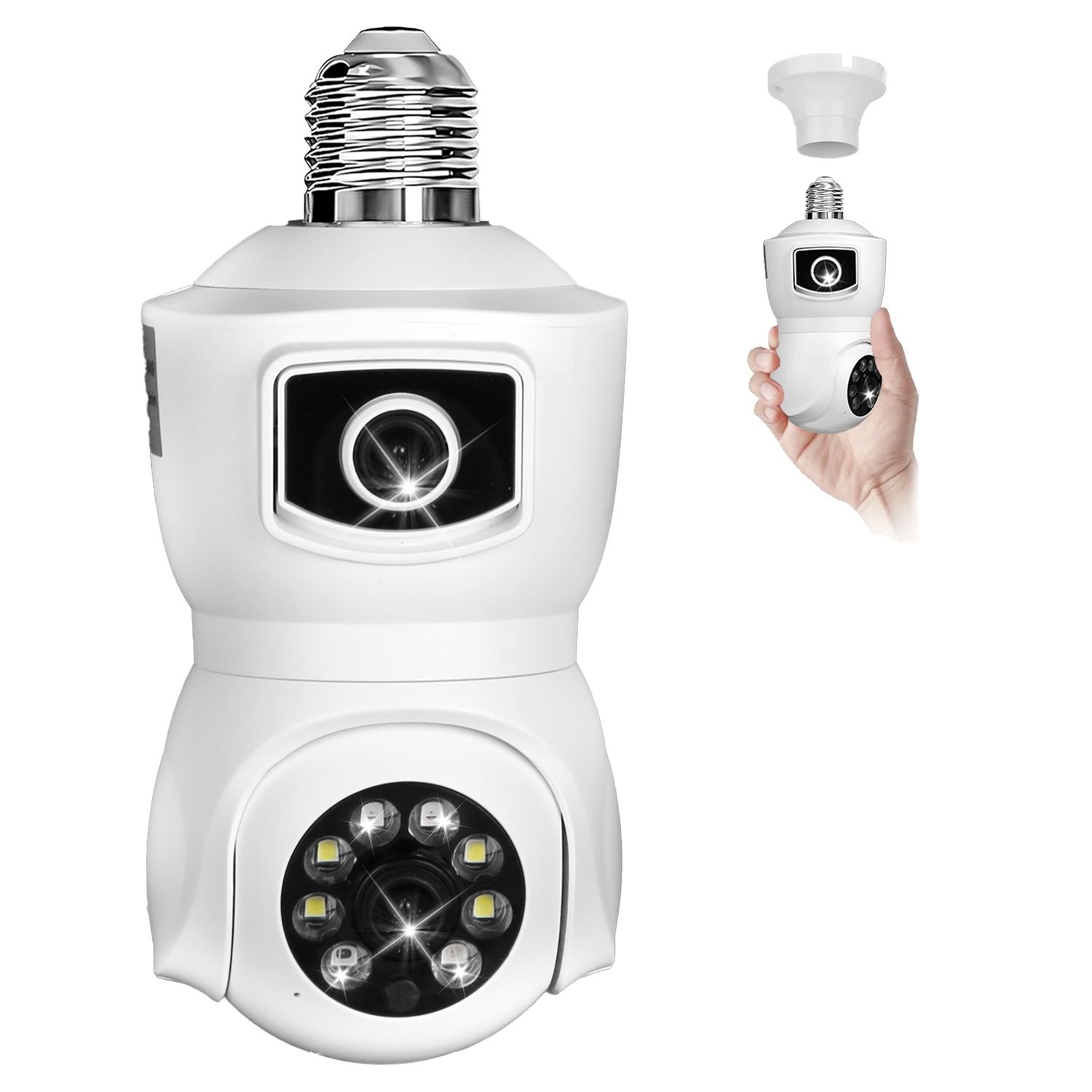 Dual Lens Security Camera E27 Light Socket Surveillance Camera 1080P WiFi IP Camera with APP Control AI Human Detection Full Color Night Vision Two-Way Audio