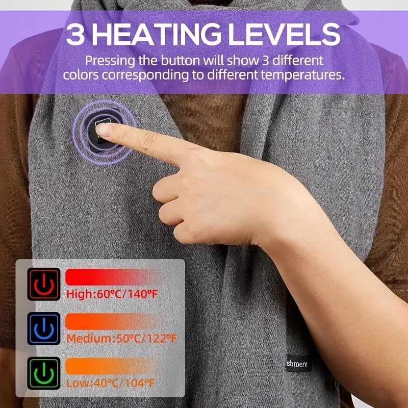 Men's and women's heated scarf, USB-powered, 36V or below, battery free, casual outing, warm electric scarf with fringe design